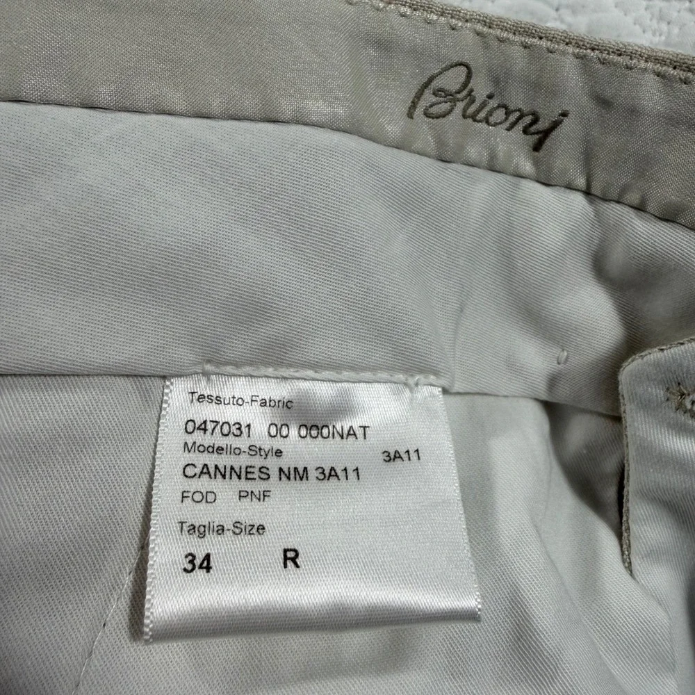 Brioni Cannes 100% Linen Pants Trousers Mens 34 Unhemmed Beige Made in Italy NWT